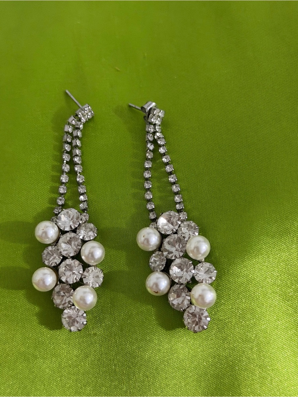 Crystal and Pearl Drop Earrings - Silver Tone